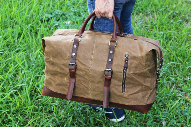 Large Waxed Canvas Weekender Duffle Bag Travel Mens - 图片 10