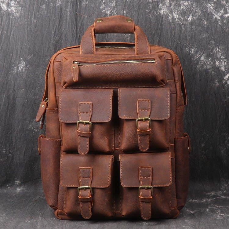 Mens Leather Backpack Laptop with Front Pockets - 图片 11