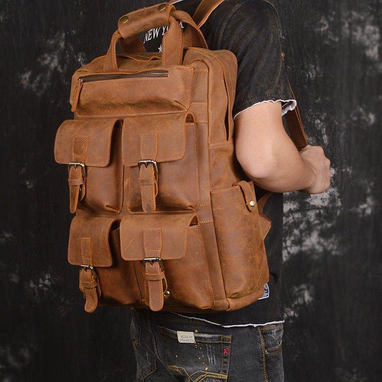Mens Leather Backpack Laptop with Front Pockets - 图片 3