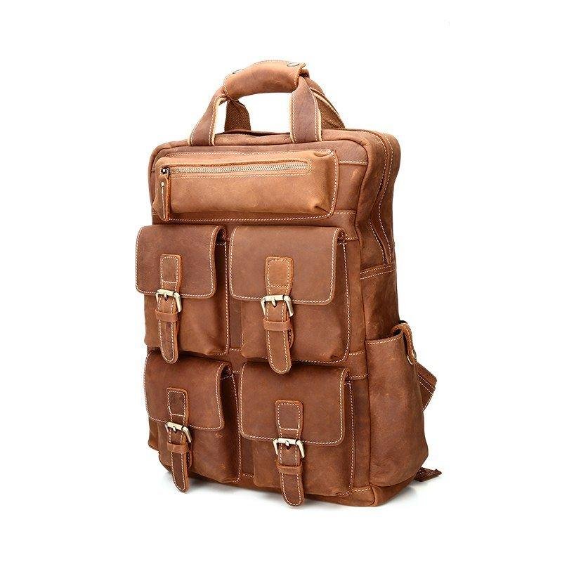 Mens Leather Backpack Laptop with Front Pockets - 图片 7