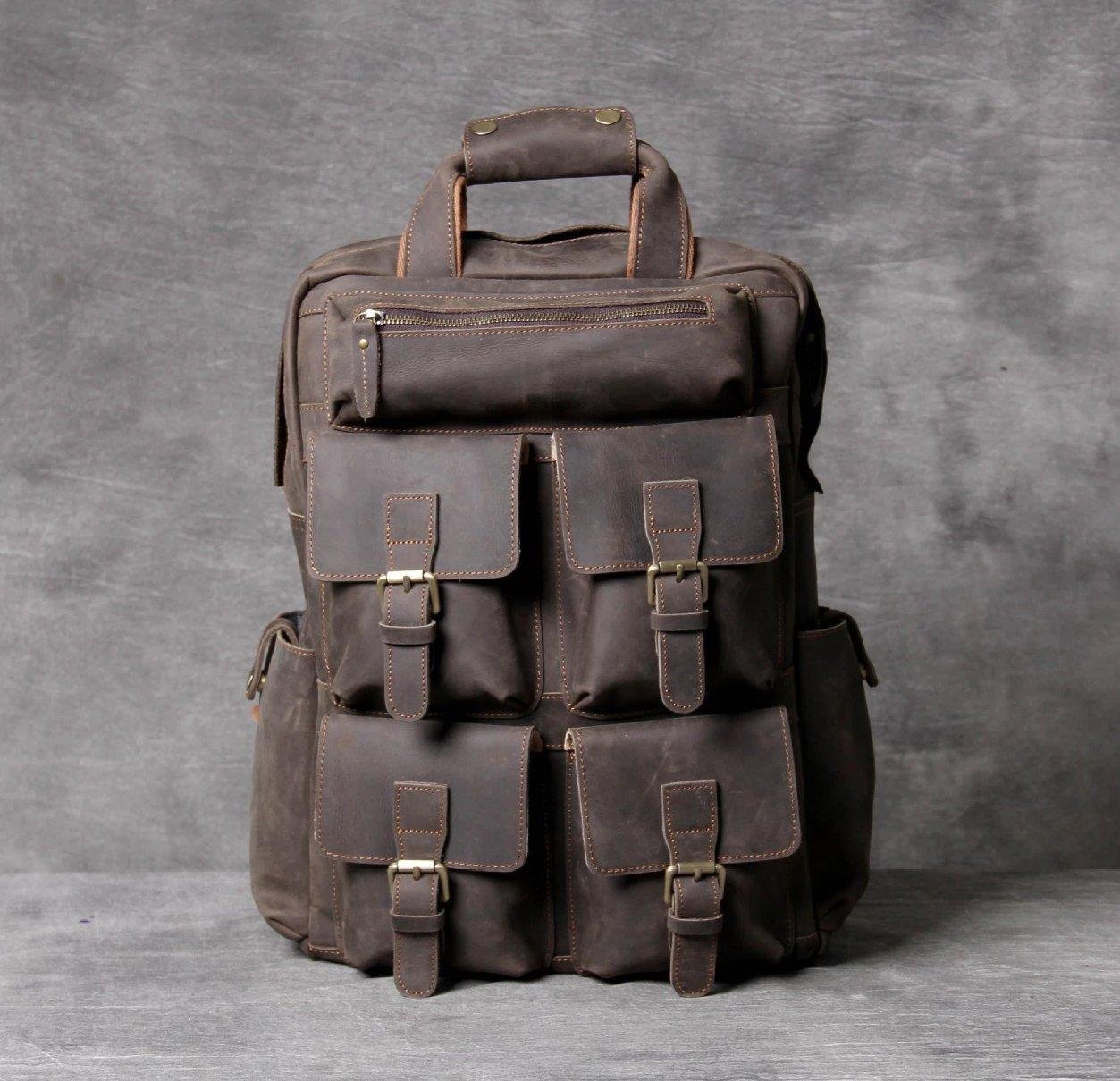 Mens Leather Backpack Laptop with Front Pockets - 图片 12