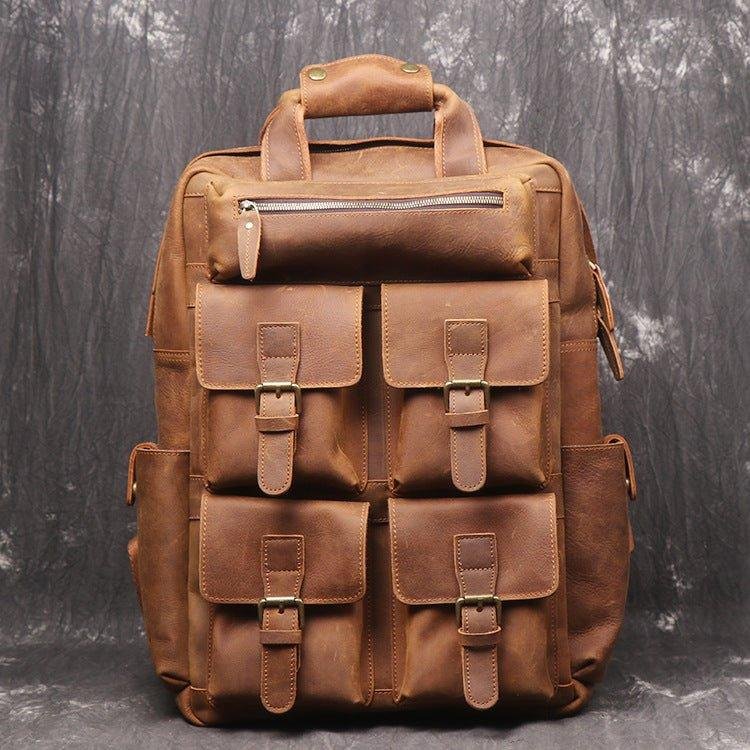 Mens Leather Backpack Laptop with Front Pockets - 图片 14