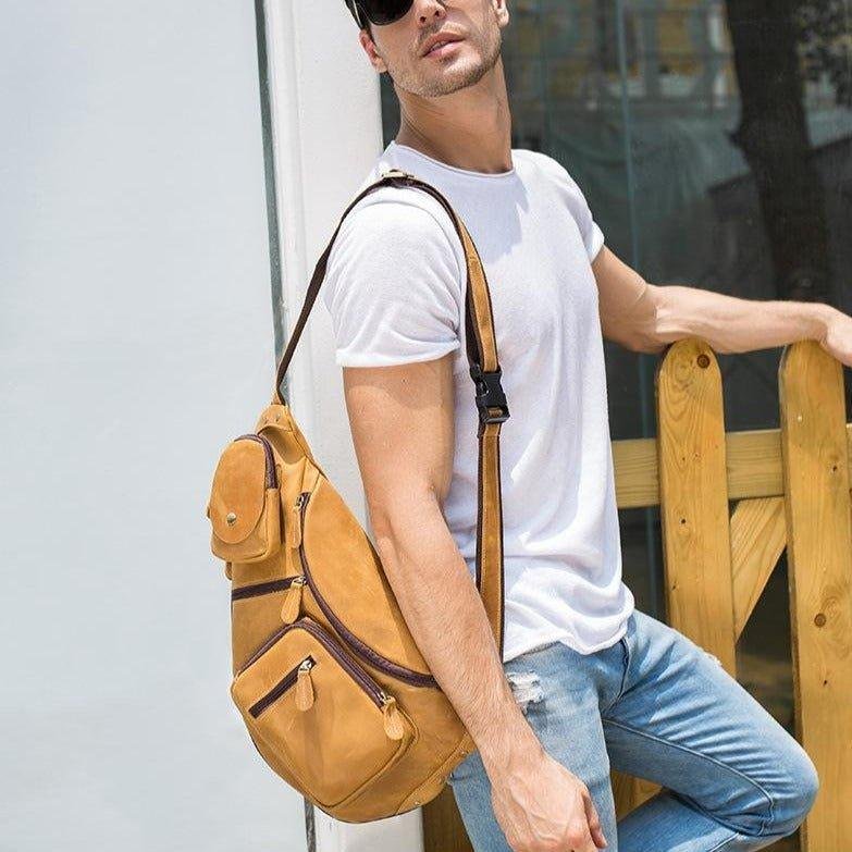Mens Leather Crossbody Sling Bag Vintage - 图片 2