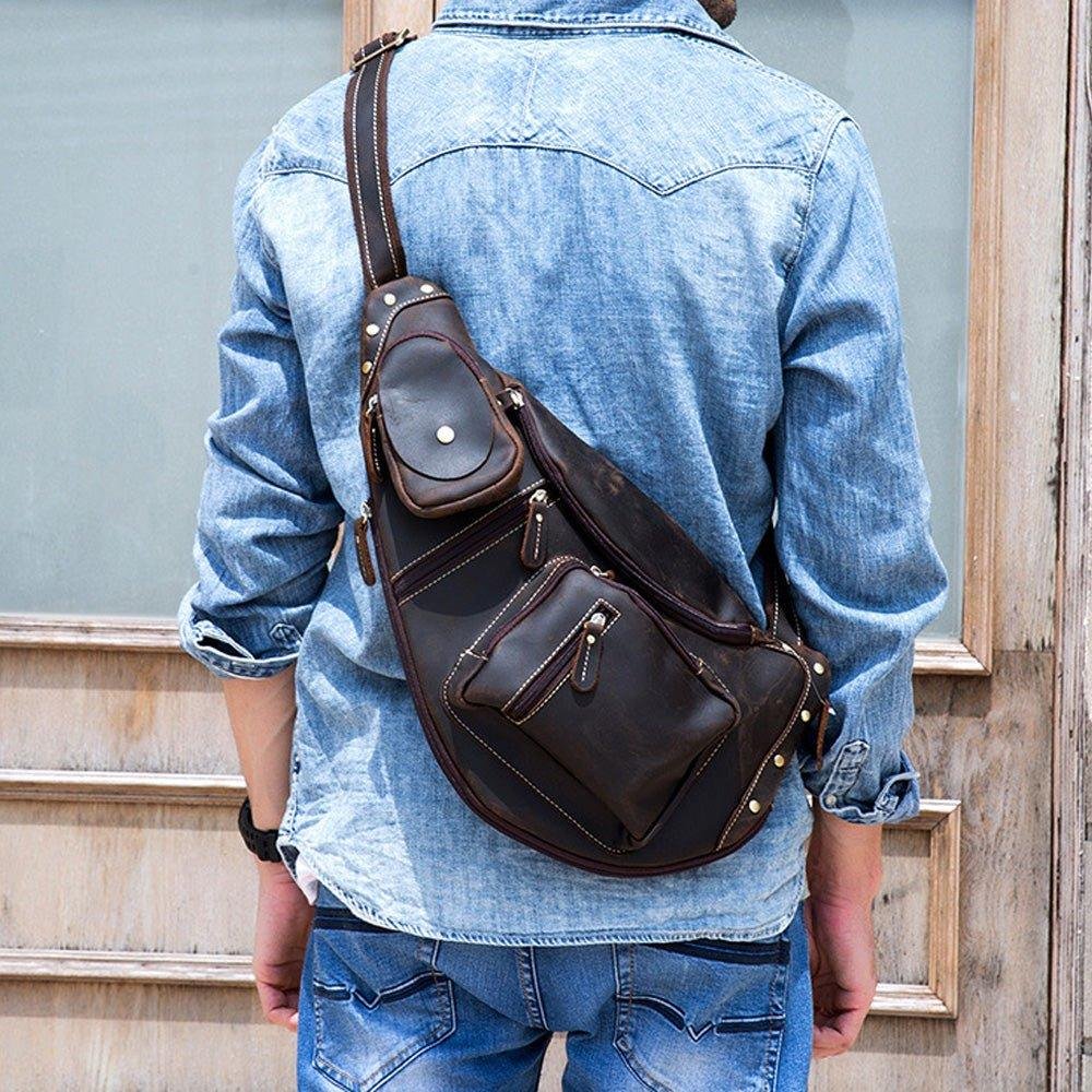Mens Leather Crossbody Sling Bag Vintage - 图片 3