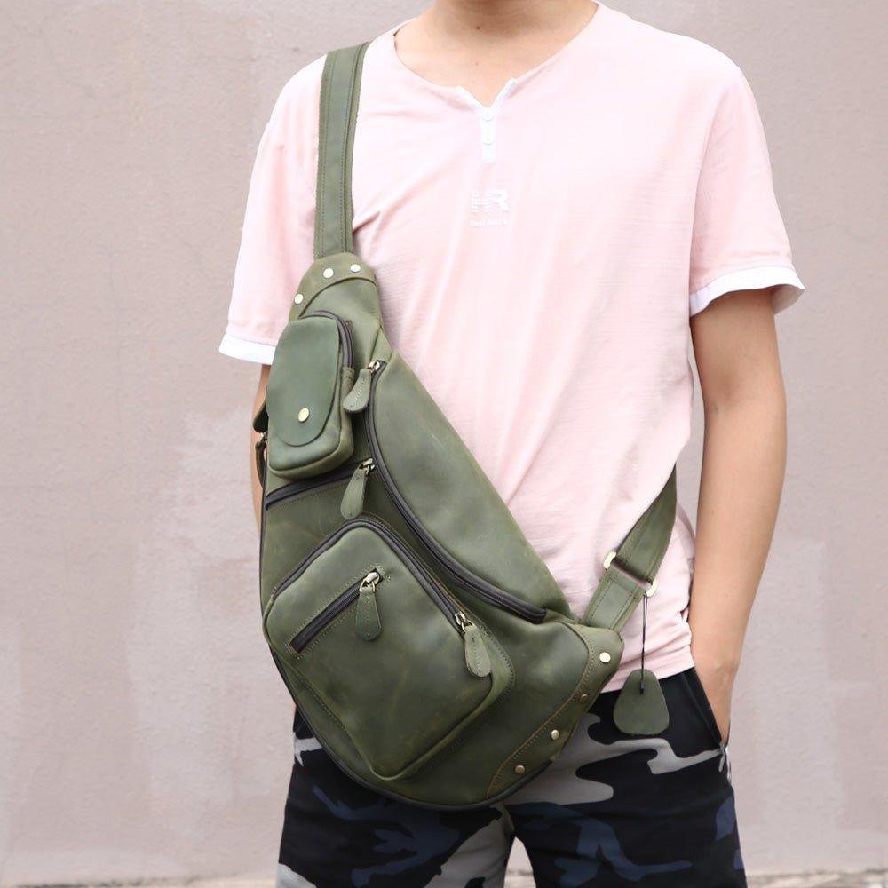 Mens Leather Crossbody Sling Bag Vintage - 图片 8