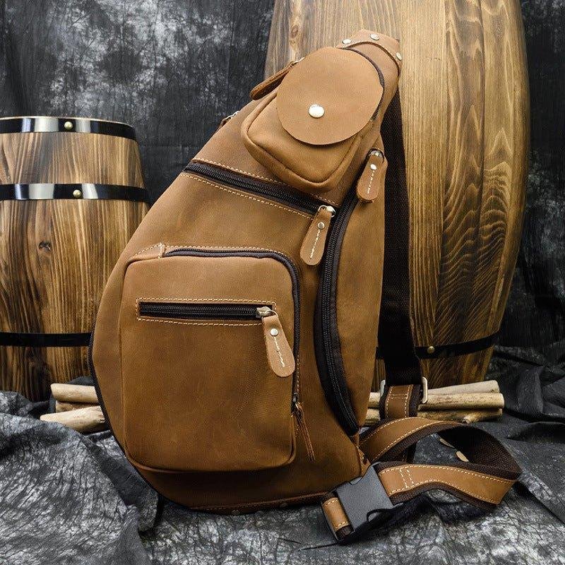 Mens Leather Crossbody Sling Bag Vintage - 图片 4