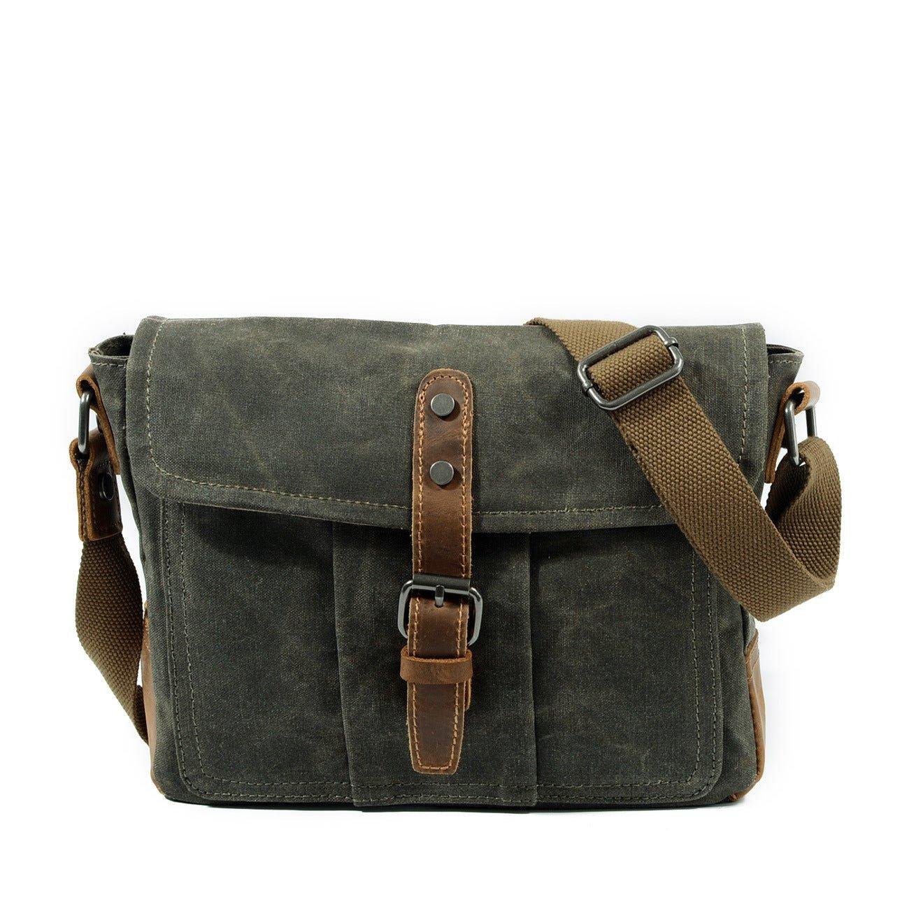 Vintage Waxed Canvas Crossbody Messenger Bag Small - 图片 12