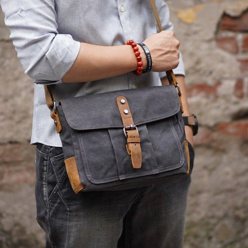 Vintage Waxed Canvas Crossbody Messenger Bag Small - 图片 3