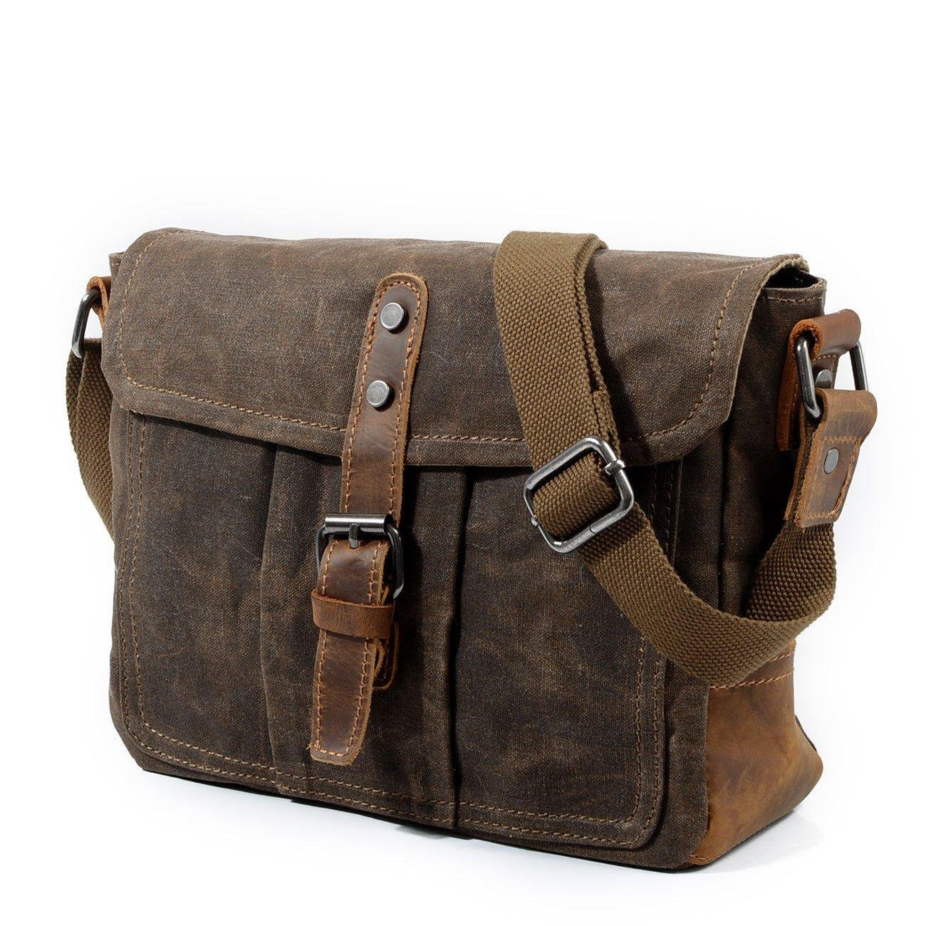 Vintage Waxed Canvas Crossbody Messenger Bag Small - 图片 9
