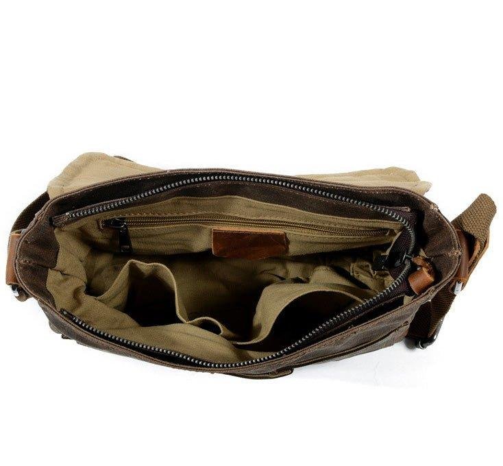 Vintage Waxed Canvas Crossbody Messenger Bag Small - 图片 6