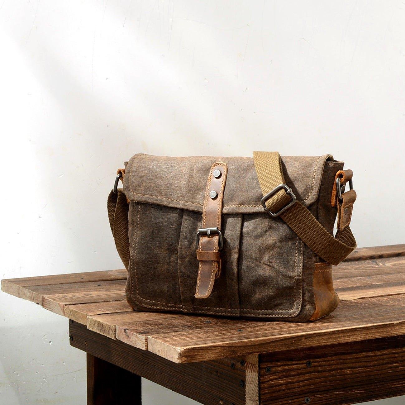 Vintage Waxed Canvas Crossbody Messenger Bag Small - 图片 5