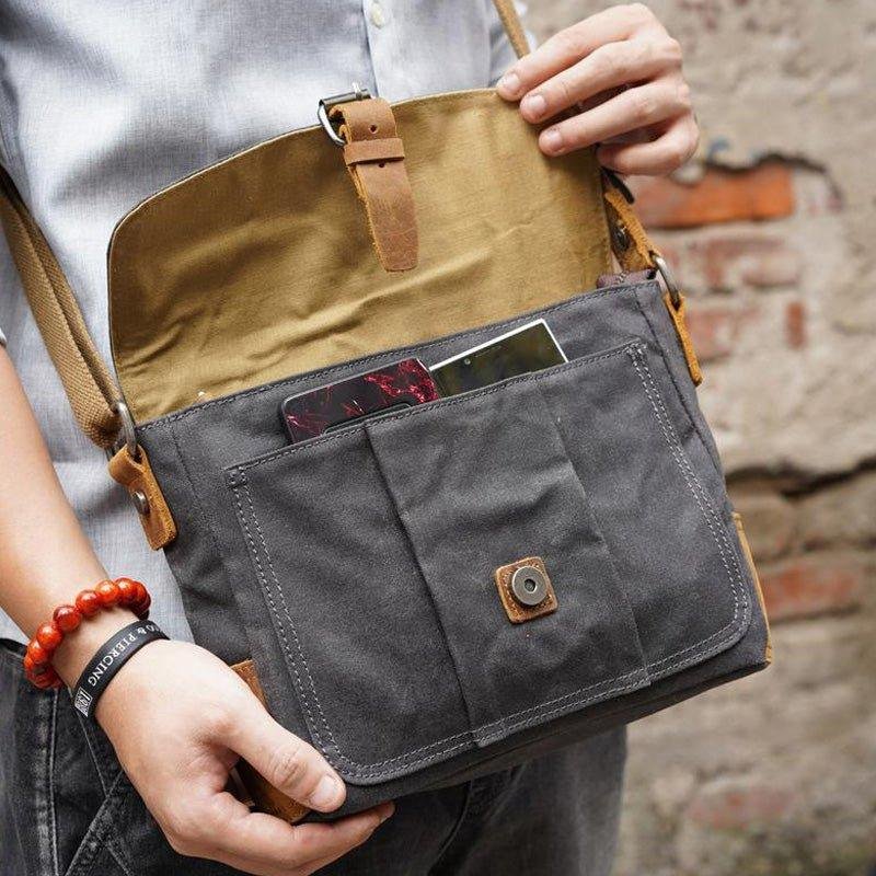 Vintage Waxed Canvas Crossbody Messenger Bag Small - 图片 4