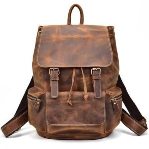 Real leather Backpack Vintage Drawstring