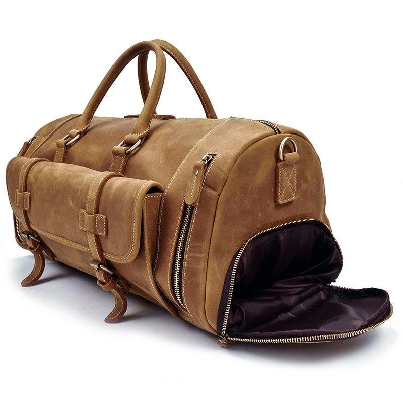 Men's Leather Duffel Bag 22 inch with Shoe Pocket - 图片 10
