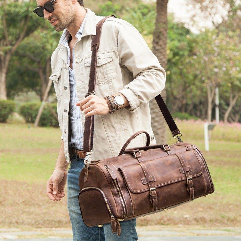 Men's Leather Duffel Bag 22 inch with Shoe Pocket - 图片 2