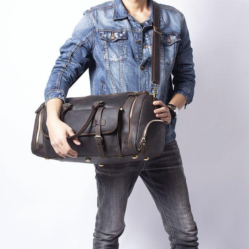 Men's Leather Duffel Bag 22 inch with Shoe Pocket - 图片 3