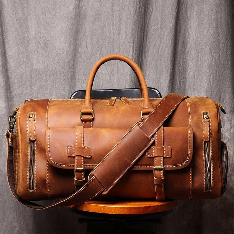 Men's Leather Duffel Bag 22 inch with Shoe Pocket - 图片 24
