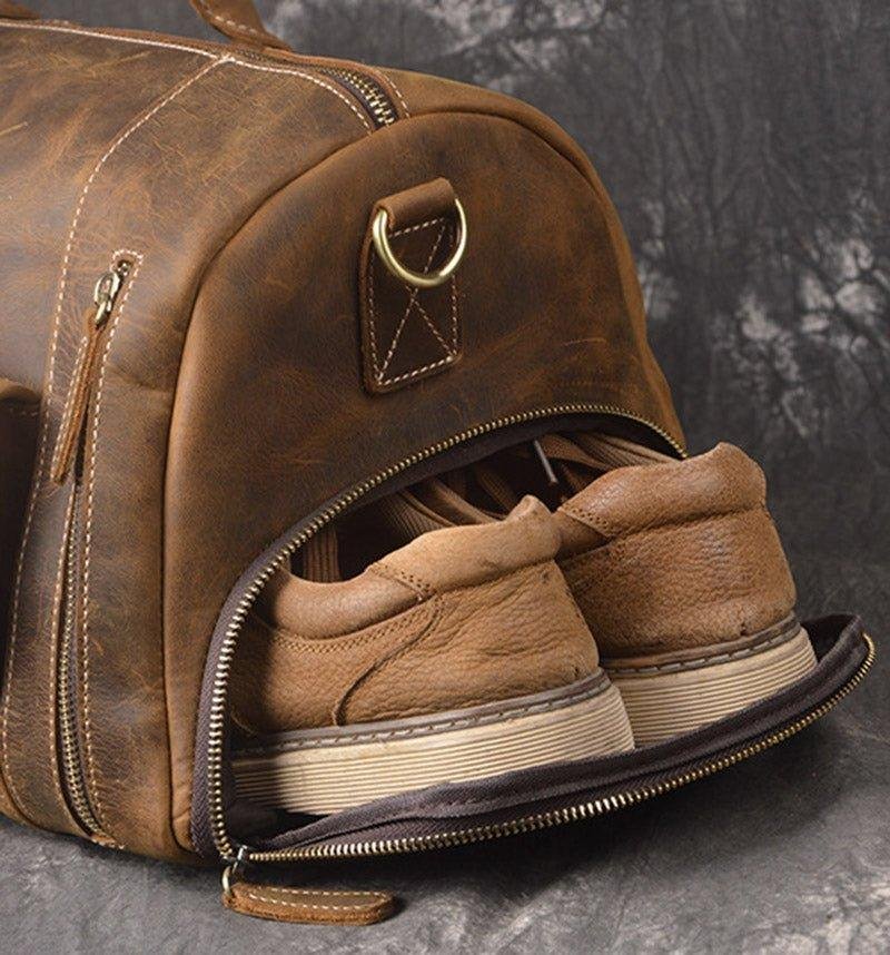 Men's Leather Duffel Bag 22 inch with Shoe Pocket - 图片 16