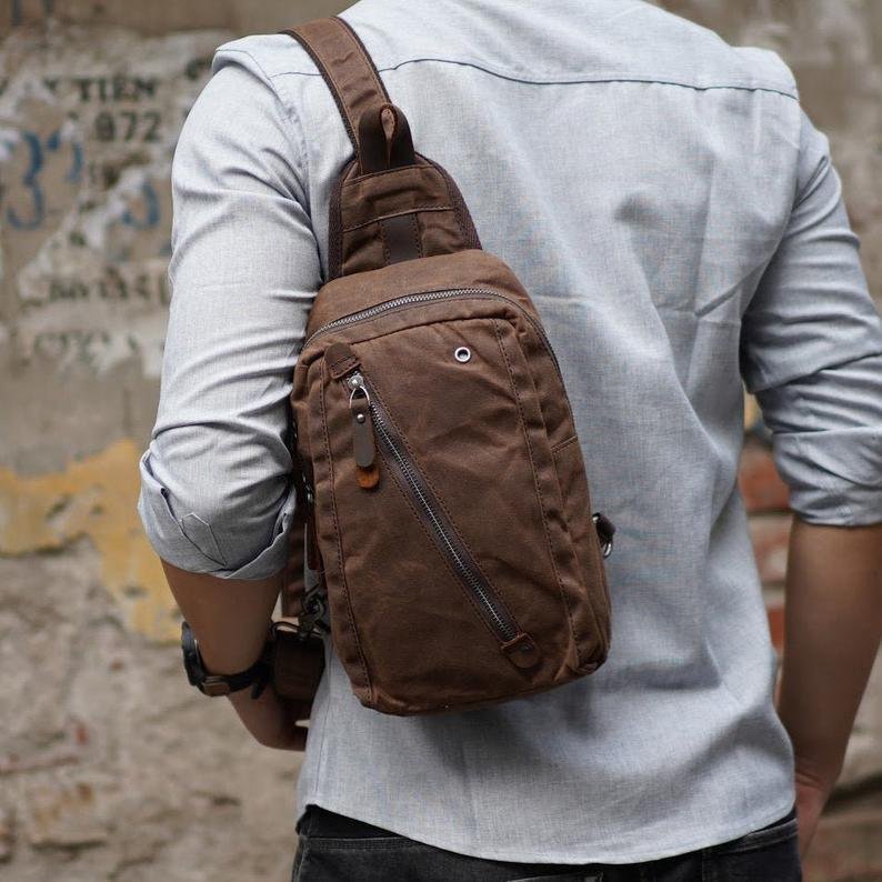 Woosir Sling Backpack Mens Waxed Canvas Crossbody Bag - 图片 3