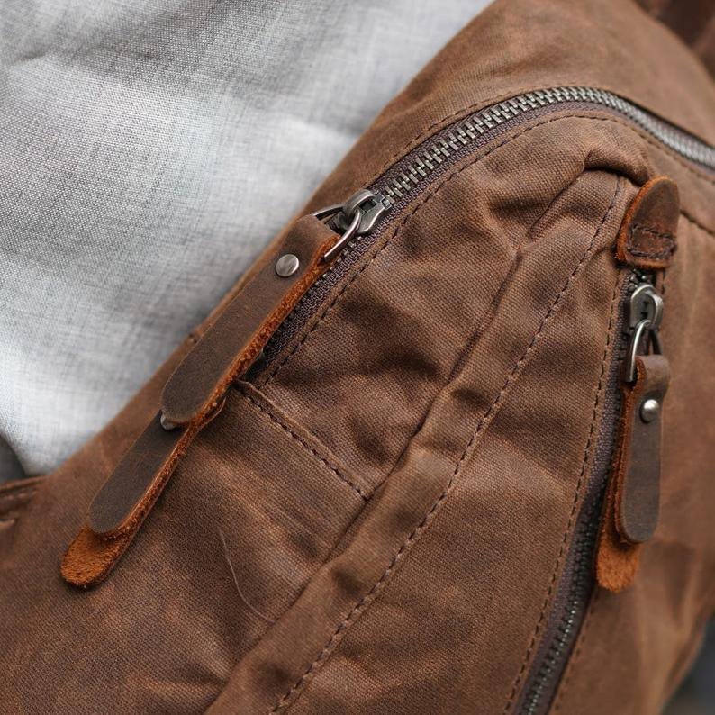 Woosir Sling Backpack Mens Waxed Canvas Crossbody Bag - 图片 6