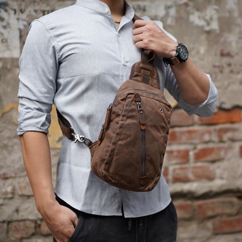 Woosir Sling Backpack Mens Waxed Canvas Crossbody Bag - 图片 4