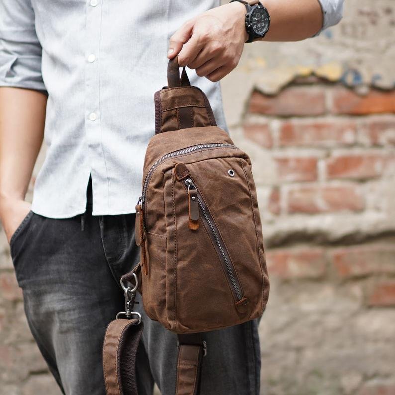 Woosir Sling Backpack Mens Waxed Canvas Crossbody Bag - 图片 9