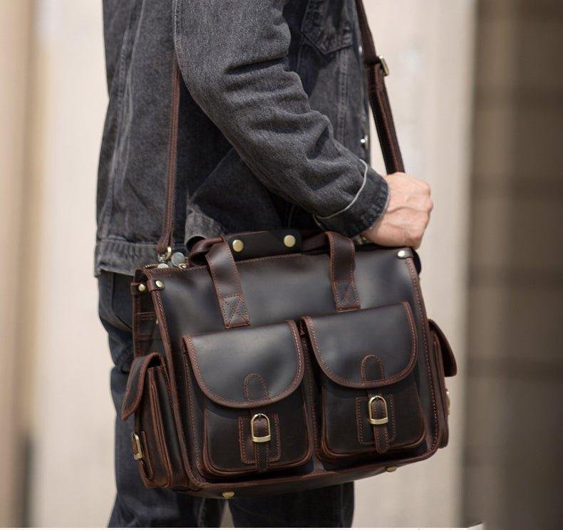 Woosir Vintage Handbag Mens Leather Briefcase - 图片 2