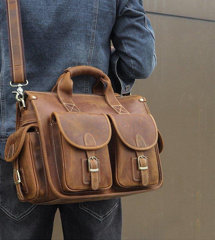 Woosir Vintage Handbag Mens Leather Briefcase - 图片 5