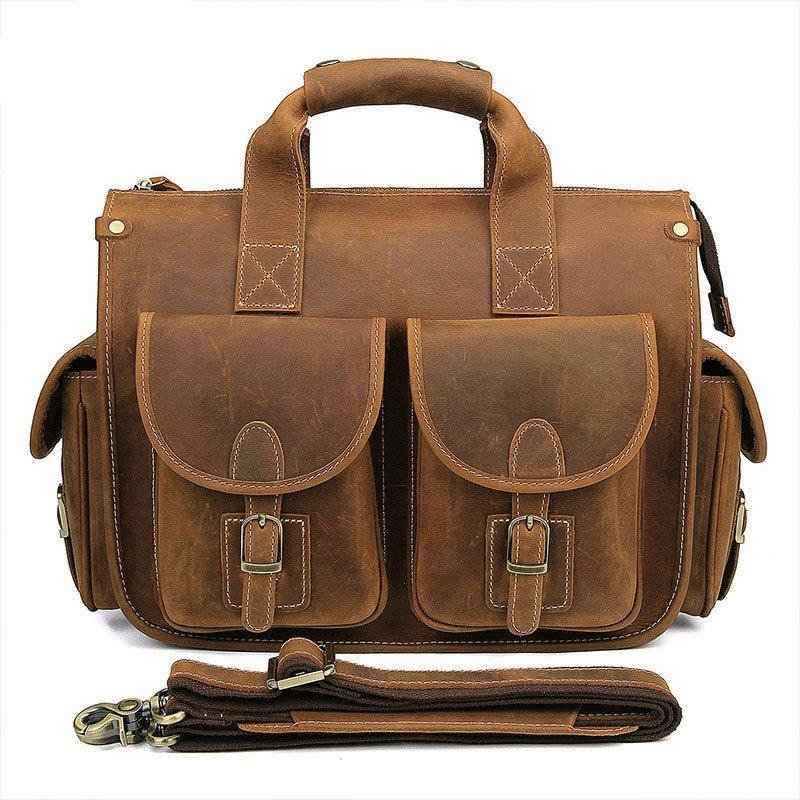 Woosir Vintage Handbag Mens Leather Briefcase - 图片 17