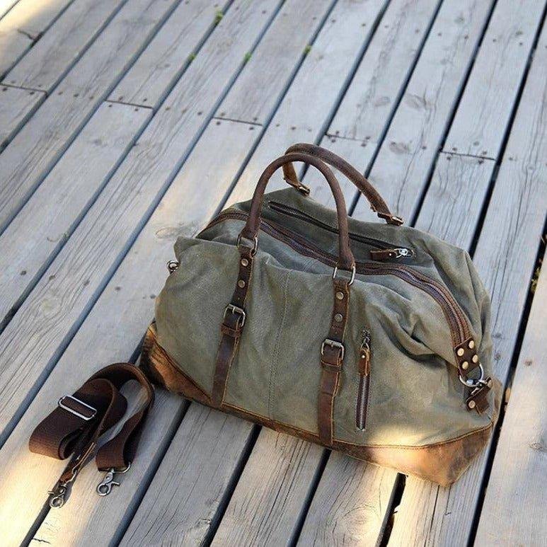 Large Waxed Canvas Weekender Duffle Bag Travel Mens - 图片 14