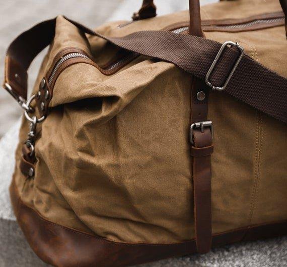 Large Waxed Canvas Weekender Duffle Bag Travel Mens - 图片 11