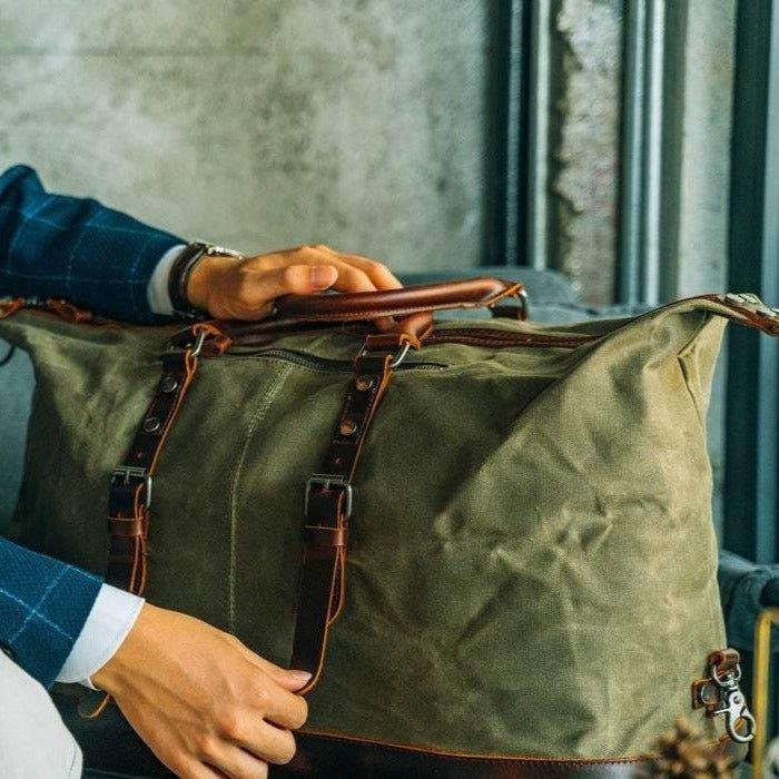 Large Waxed Canvas Weekender Duffle Bag Travel Mens - 图片 3