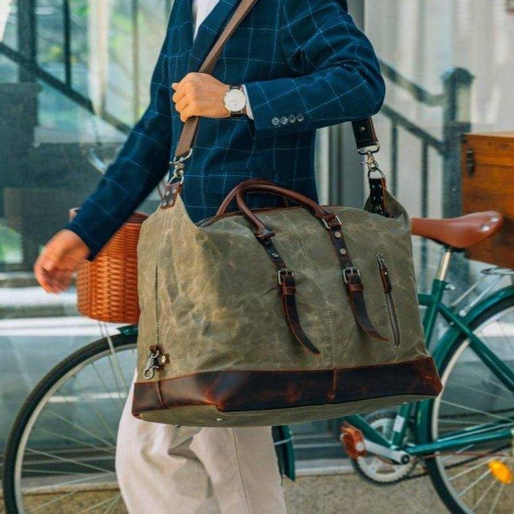 Large Waxed Canvas Weekender Duffle Bag Travel Mens - 图片 8