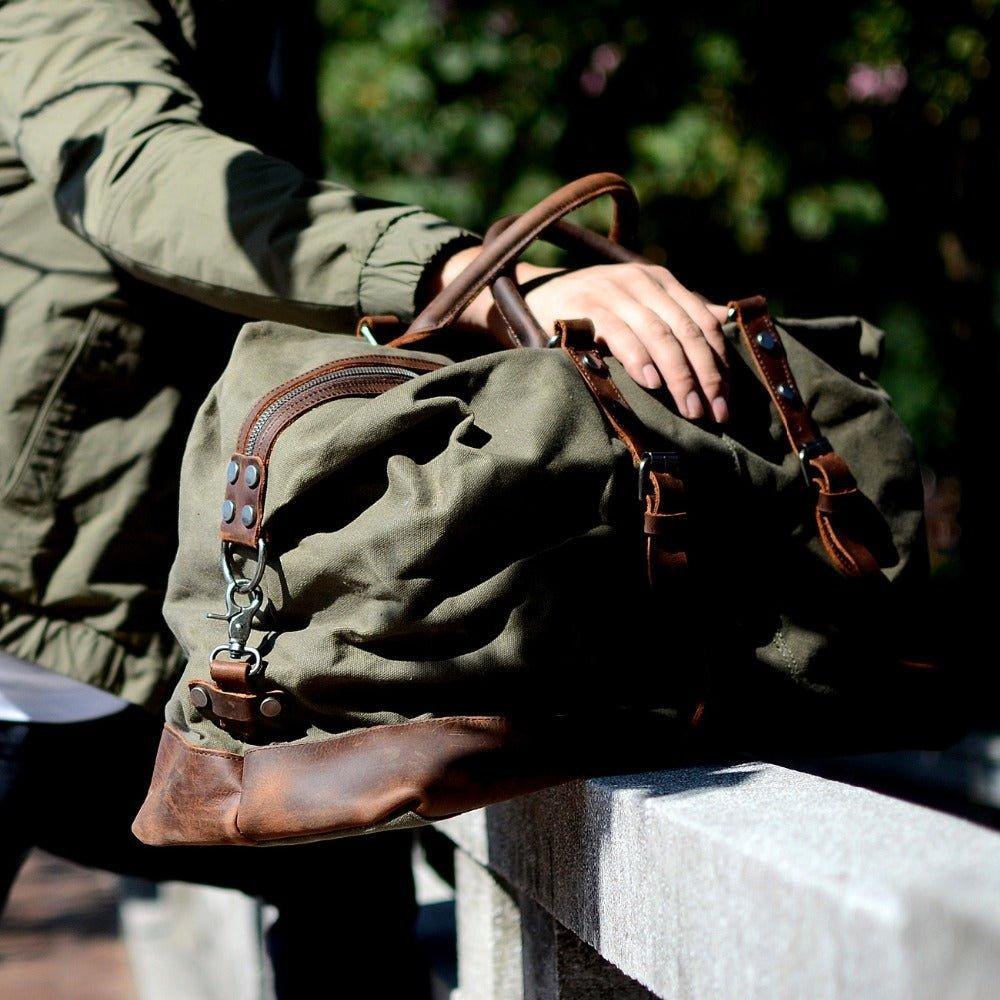Large Waxed Canvas Weekender Duffle Bag Travel Mens - 图片 15